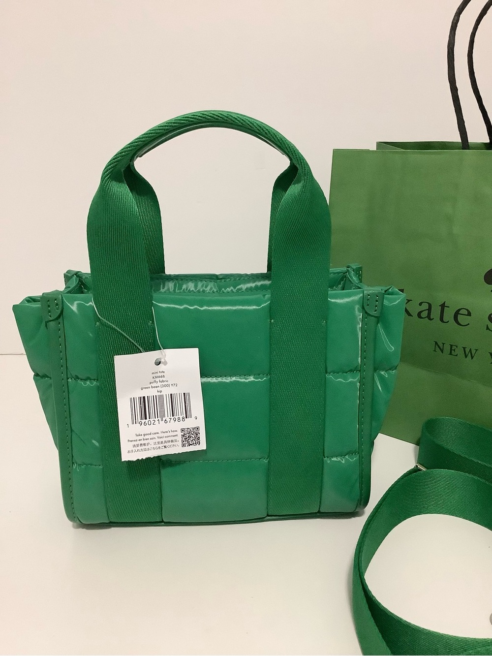 NEW kate spade Kip Puffy Fabric Quilted Mini Tote Bag - Green Bean KM668 - Picture 6 of 11